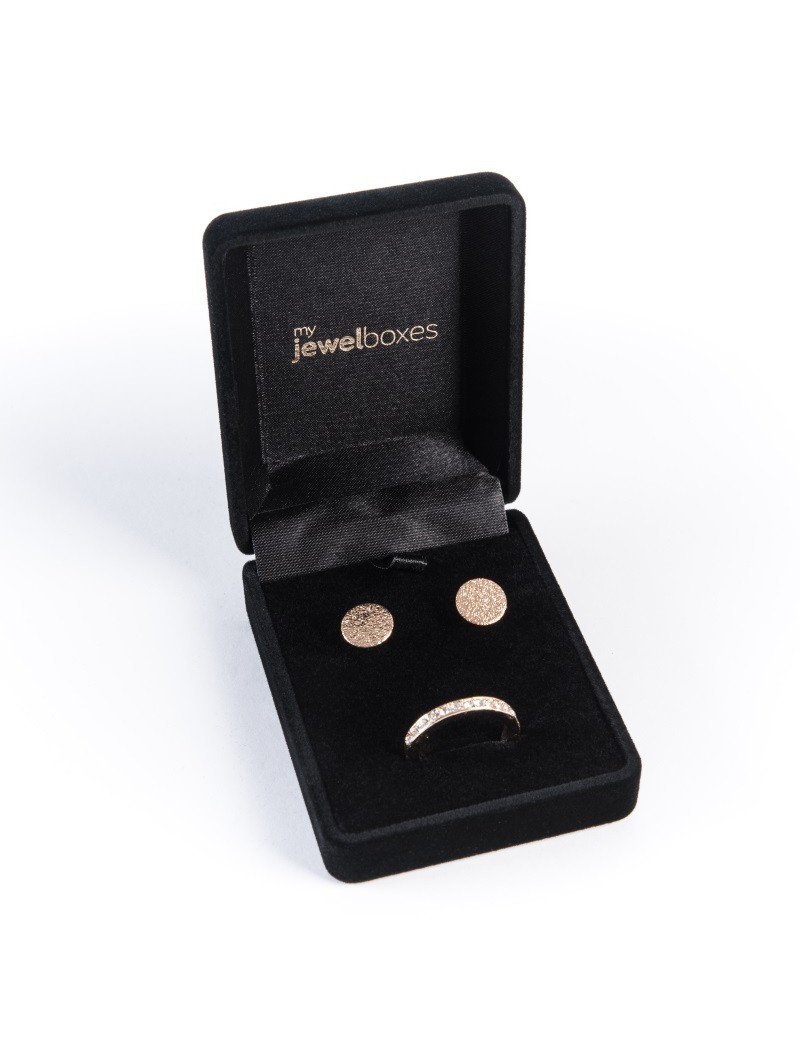 Estuche flocado imitacion terciopelo para conjunto de anillo y pendientes