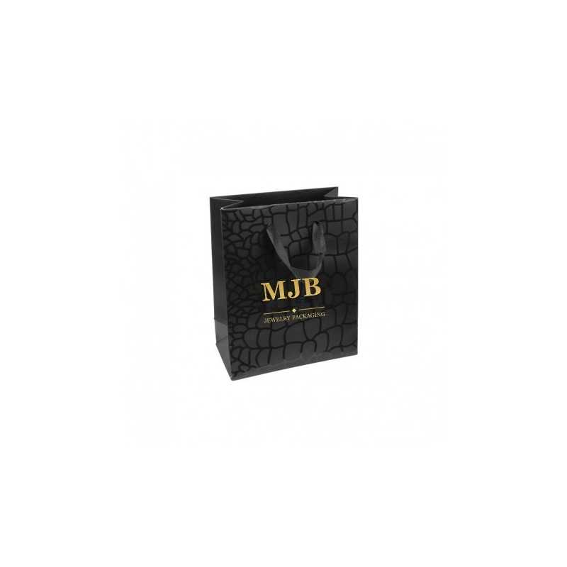 Bolsa de papel de lujo UVI 120x150x65 mm en negro con grabado tipo coco - MyJewelBoxes