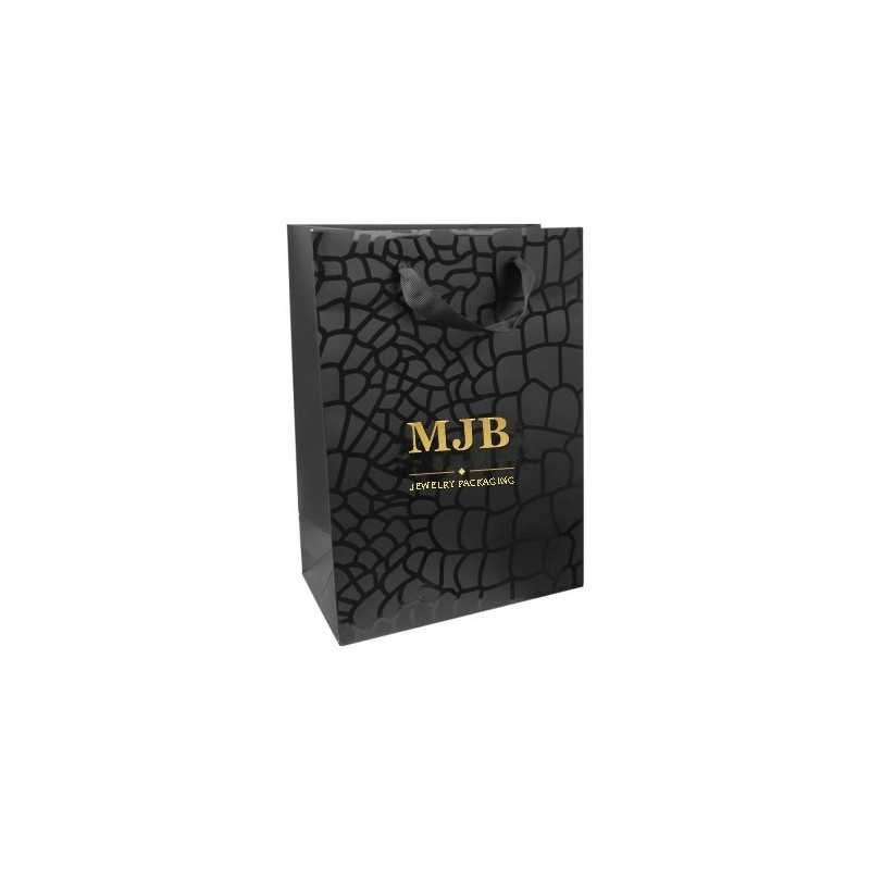 Bolsa de papel de lujo UVI 180x250x100 mm en negro con grabado tipo coco - MyJewelBoxes