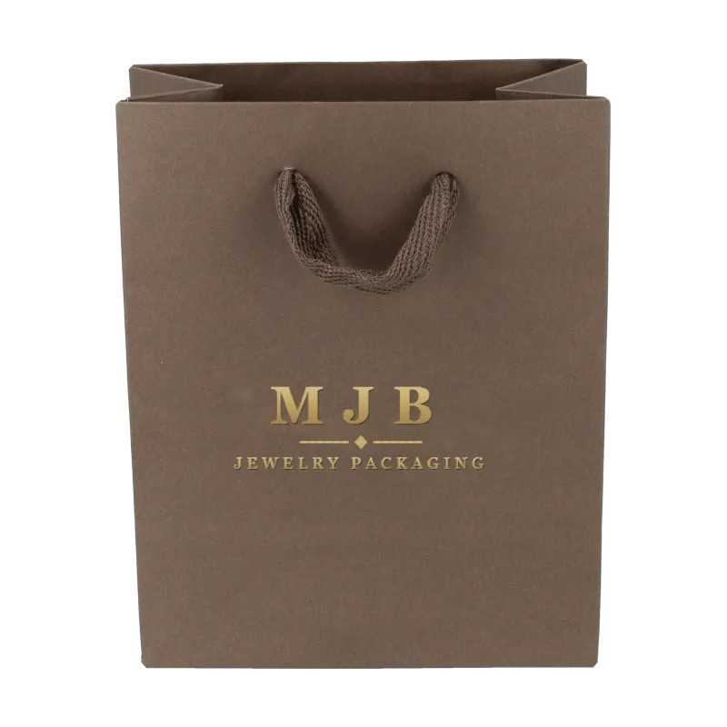 Bolsa de papel eco marrón para joyería y bisutería con logotipo dorado MyJewelBoxes - BPE120M 120 x 150 x 65 mm