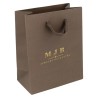 Bolsa de regalo de papel eco marrón con asa de cordón, vista en ángulo - BPE120M 120 x 150 x 65 mm