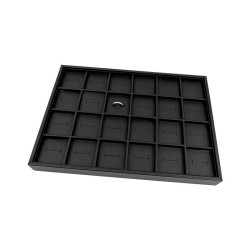 Bandeja de joyería de madera y polipiel negra para 24 anillos, 315x225x30 mm - BJ-24S-N