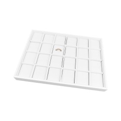 Bandeja de joyería de madera y polipiel blanca para 24 anillos, 315x225x30 mm - BJ-24S-B