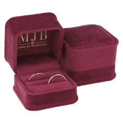 Samt-Etui für Trauringe in Bordeaux, zwei Ansichten, innen goldene MJB-Prägung im Deckel, 58x58x49 mm - CHA1A-BU