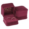 Views of the burgundy velvet jewellery box for Wedding Rings CHA1A-BU, 58x58x49 mm, gold MJB logo inside the lid