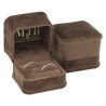 Views of the brown velvet jewellery box for Wedding Rings CHA1A-M, 58x58x49 mm, gold MJB logo inside the lid
