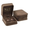 Views of the brown velvet jewellery box for Earrings CHA2P-M, 71x83x44 mm, gold MJB logo inside the lid