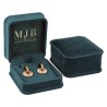 Views of the bottle green velvet jewellery box for Earrings CHA2P-V, 71x83x44 mm, gold MJB logo inside the lid