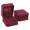 Views of the burgundy velvet jewellery box for Pendants CHA2C-BU, 71x83x44 mm, gold MJB logo inside the lid