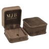 Views of the brown velvet jewellery box for Pendants CHA2C-M, 71x83x44 mm, gold MJB logo inside the lid