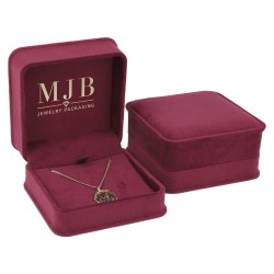 Samt-Etui für Anhänger in Bordeaux, zwei Ansichten, innen goldene MJB-Prägung im Deckel, 94x95x53 mm - CHA3C-BU