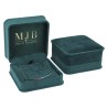 Views of the bottle green velvet jewellery box for Pendants CHA3C-V, 94x95x53 mm, gold MJB logo inside the lid