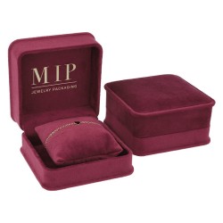 Views of the burgundy velvet jewellery box for Bracelets & Bangles CHA3CJ-BU, 94x95x53 mm, gold MJB logo inside the lid