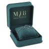Open bottle green velvet jewellery box CHA3CJ-V holding a tennis bracelet on the cushion, gold MJB logo inside the lid