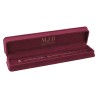 Écrin CHA4PE-BU ouvert avec un bracelet en chaîne fine, intérieur velours bordeaux et logo doré MJB