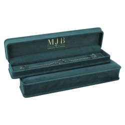 Samt-Etui für Armbänder in Dunkelgrün, zwei Ansichten, innen goldene MJB-Prägung im Deckel, 239x56x38 mm - CHA4PE-V