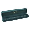 Open bottle green velvet jewellery box CHA4PE-V holding a fine chain bracelet, gold MJB logo inside the lid