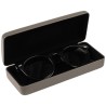 Dark grey hard glasses case in faux leather with a black lining GAF1R-G, with glasses inside