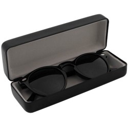 Kleines schwarzes Hartschalen-Brillenetui mit hellgrauem Futter GAF2R-N, mit eingelegter Brille