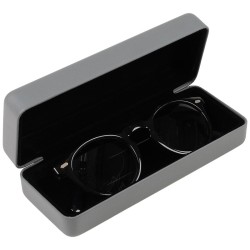 Großes graues Hartschalen-Brillenetui mit schwarzem Samtfutter GAF3R-G, mit eingelegter Brille