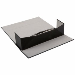 Black folding glasses case in metallic-look faux leather GAF4P-N, with glasses inside