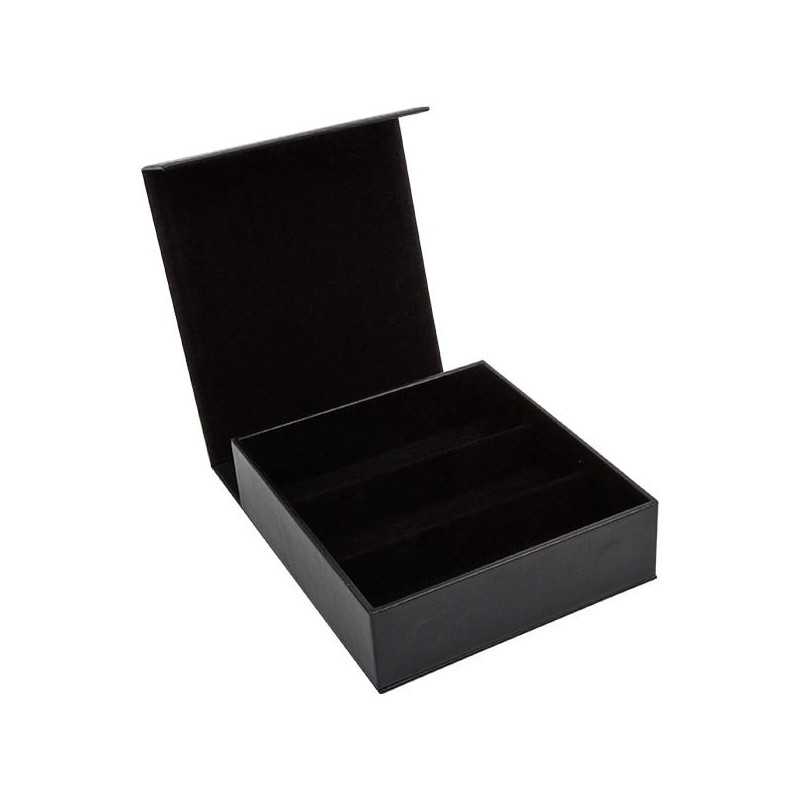 Black glasses case with 3 compartments in matt faux leather GAF8C-N, open view