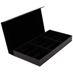 Black glasses case with 12 compartments in faux leather GAF10C-N, open view