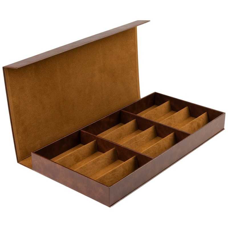 Caja para gafas marrón con 12 compartimentos GAF10C-M, vista abierta
