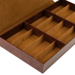 Caixa para óculos castanha com 12 compartimentos GAF10C-M, pormenor do material