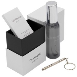 Kit de limpieza para gafas con paño, spray y minidestornillador GAF11K, contenido del kit