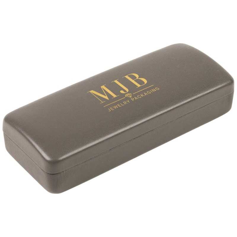 Hartschalen-Brillenetui grau 160×65×33 mm - GAF1R-G mit geprägtem MJB-Logo, Ansicht 1