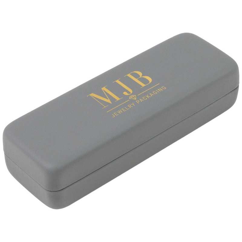 Estuche rígido pequeño para gafas gris 155×55×36 mm - GAF2R-G con el logotipo MJB estampado, vista 1