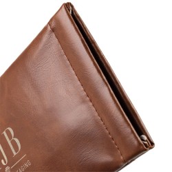 Estuche blando de pellizco para gafas marrón 178×85×5 mm - GAF5B-M con el logotipo MJB estampado, vista 9