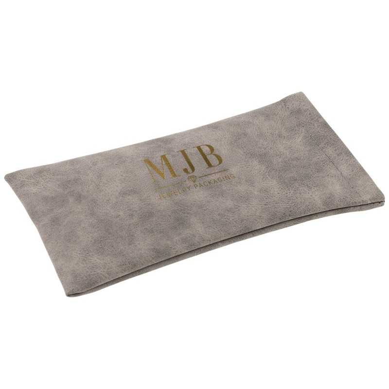 Étui à lunettes souple gris à intérieur velours 178×85×5 mm - GAF6B-G avec le logo MJB marqué à chaud, vue 1