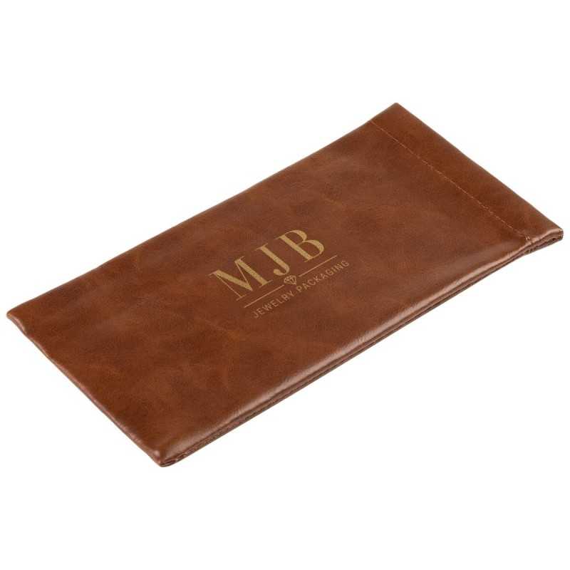 Brillen-Softetui braun mit Samtfutter 178×85×5 mm - GAF6B-M mit geprägtem MJB-Logo, Ansicht 1