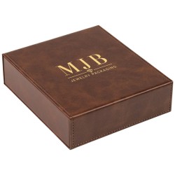 Boîte à lunettes marron à 3 compartiments 162×184×52 mm - GAF8C-M avec le logo MJB marqué à chaud, vue 1