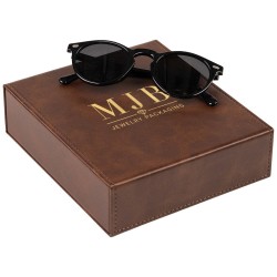 Caja para gafas marrón con 3 compartimentos 162×184×52 mm - GAF8C-M con el logotipo MJB estampado, vista 2