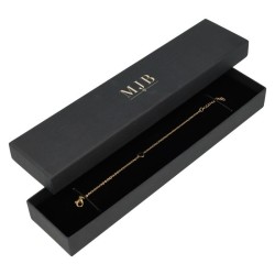 Armbanddoosje 233×53×27 mm - WAS6-N, zwart, open met een sieraad, goudkleurig MyJewelBoxes-logo
