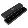 Caja para Pulsera 233×53×27 mm - WAS6-N, color negro, abierta con una joya, logotipo dorado MyJewelBoxes