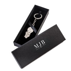 Sleutelhangerdoosje 175×60×27 mm - WAS13-N, zwart, open met een sieraad, zilverkleurig MyJewelBoxes-logo