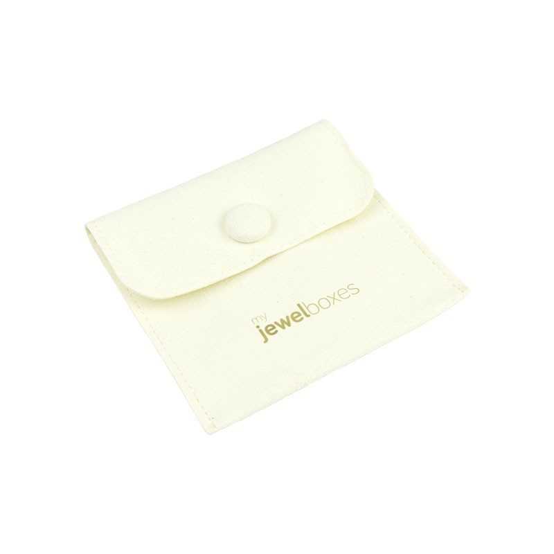 Microfibre button pouch, ivory, with MyJewelBoxes logo, closed - MF2-MR 79×79 mm