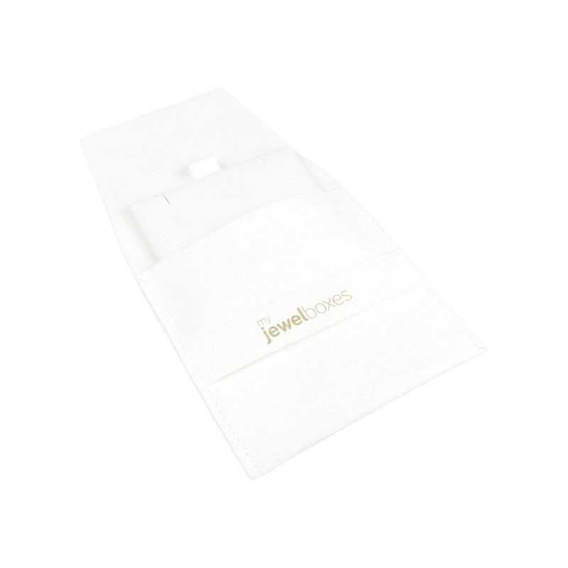 Pochon en microfibre à ruban blanc ouvert avec le support pour boucles d'oreilles et pendentifs - MF1-B-TMF1