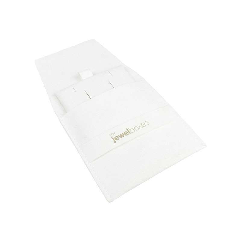Pochon en microfibre à ruban blanc ouvert avec le support pour boucles d'oreilles oméga et pendentifs - MF1-B-TMF2