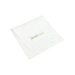 Pochon en microfibre à ruban blanc fermé avec logo MyJewelBoxes - MF1-B-TMF2 79×79 mm