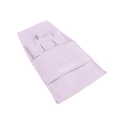 Bolsa de microfibra con cinturón lila abierta con el taco para pendientes omega y colgante dentro - MF1-LI-TMF2
