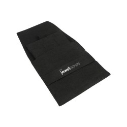 Microfibre ribbon pouch, black, open with the pad for omega earrings and pendants inside - MF1-N-TMF2