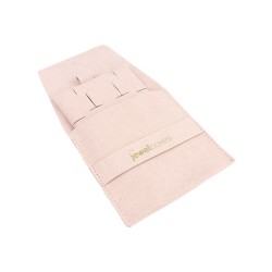 Sacchetto in microfibra con nastro rosa cipria aperto con il supporto per orecchini omega e ciondoli - MF1-RE-TMF2