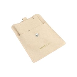 Bolsa de microfibra con botón arena abierta con el taco para pendientes y colgante dentro - MF2-AR-TMF1