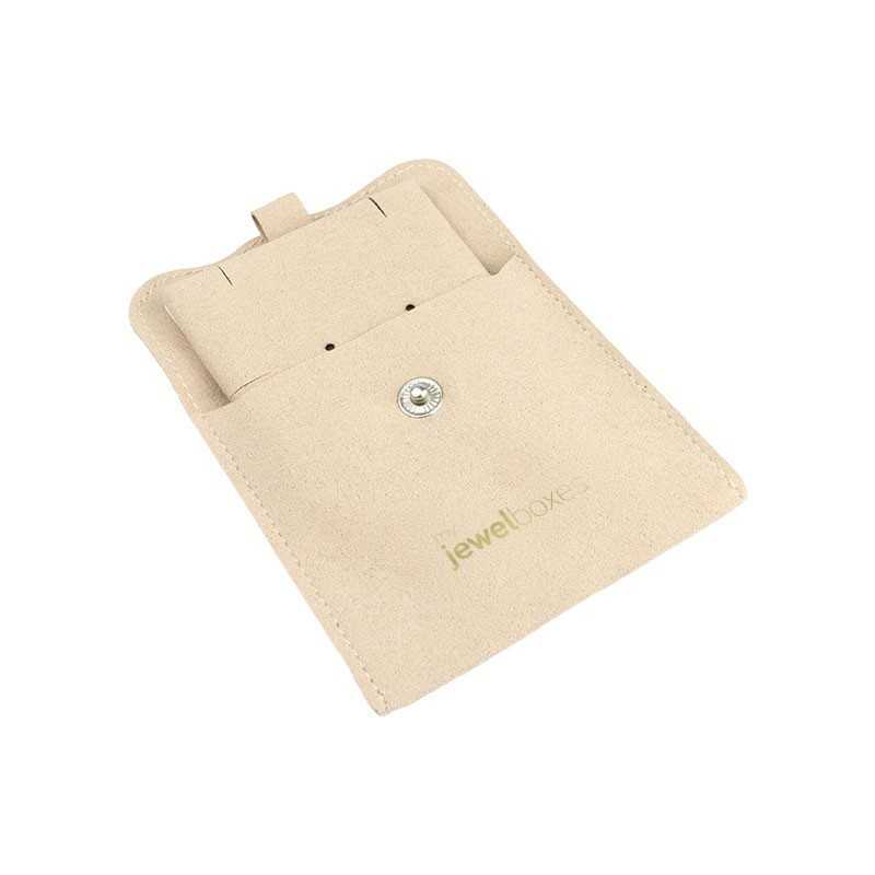 Microfibre button pouch, sand, open with the pad for earrings and pendants inside - MF2-AR-TMF1