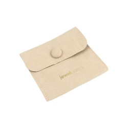 Microfibre button pouch, sand, closed, with MyJewelBoxes logo - MF2-AR-TMF2 79×79 mm